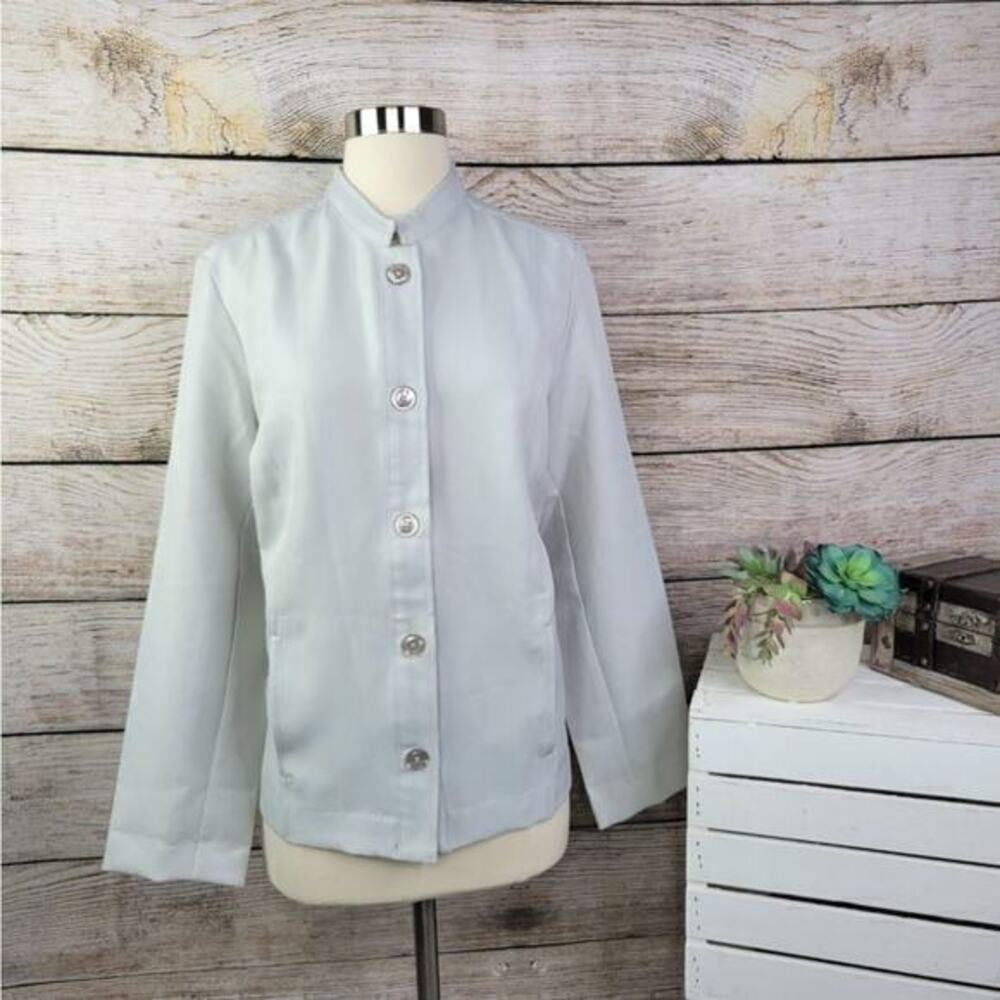Blair's Women's Casual Blazer Woven Button Down Top Light Gray Size‎ Medium